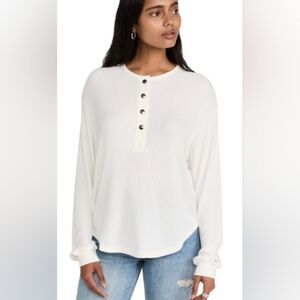 ANINE BING Textured Henley Top In Cream Size Small